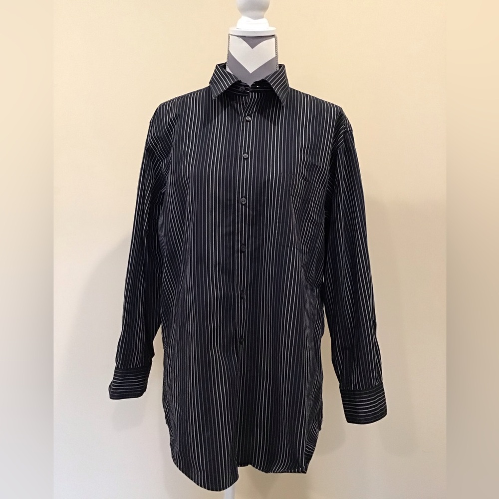 Alfani Men's Black Pinstripe Button Down Long Sleeve Shirt